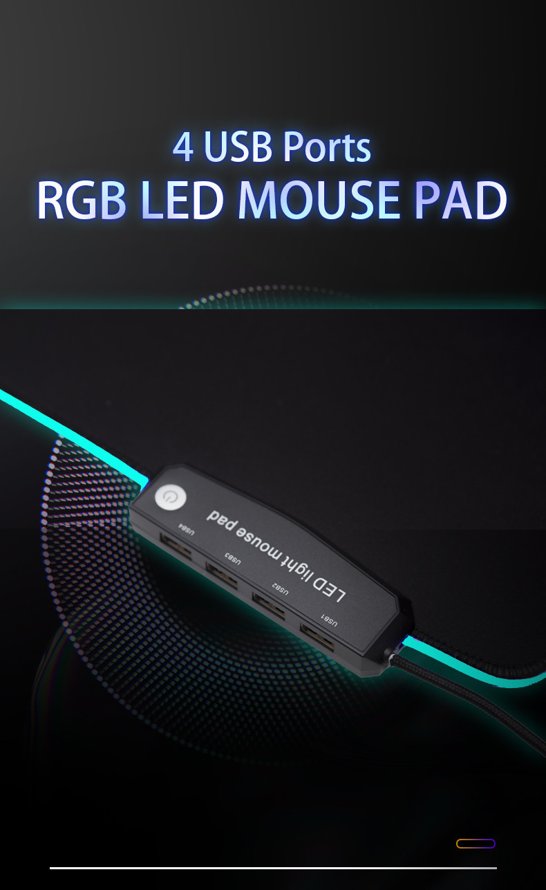 High Density Fiber USB HUB Mouse Pad , 14 Lights Led Extended Mouse Pad