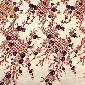 Quality Beaded Handmade 3D Embroidery Lace Fabric 1 Yard Length wholesale