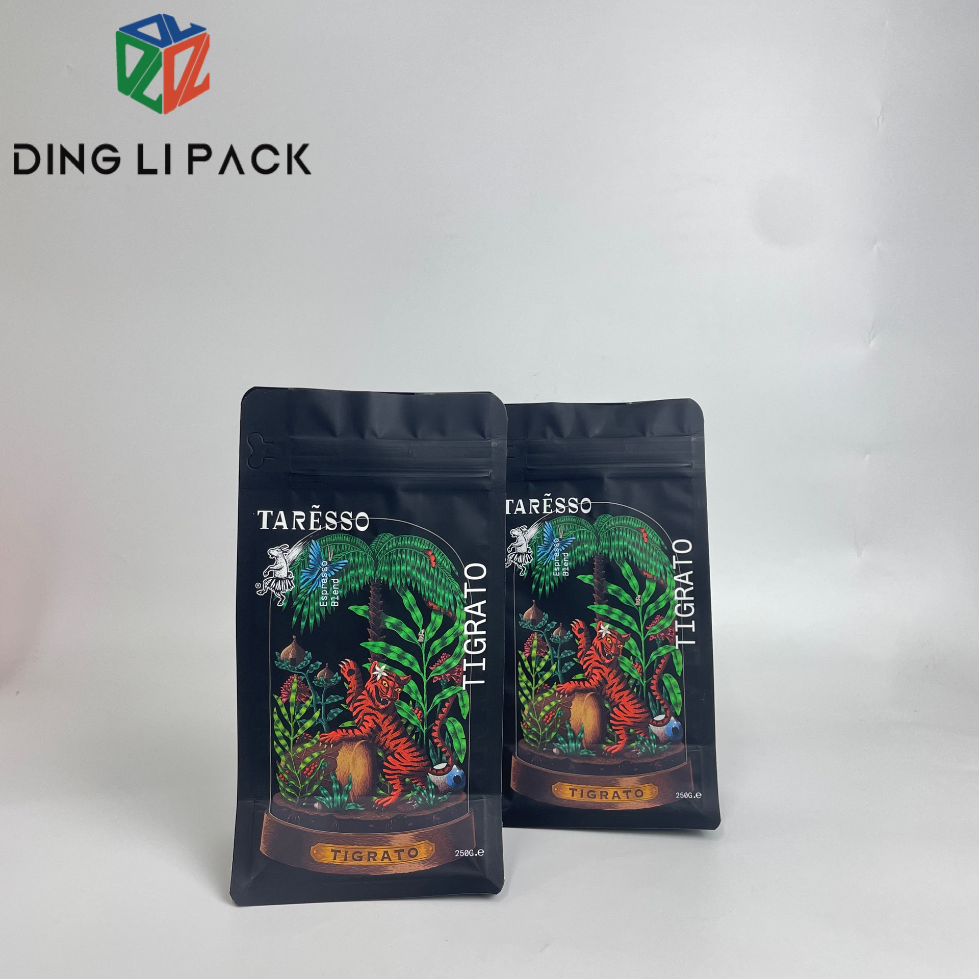 Low Moq Coffee Stand Up Pouch Matte Black Pouch Flat Bottom Aluminum Foil Type