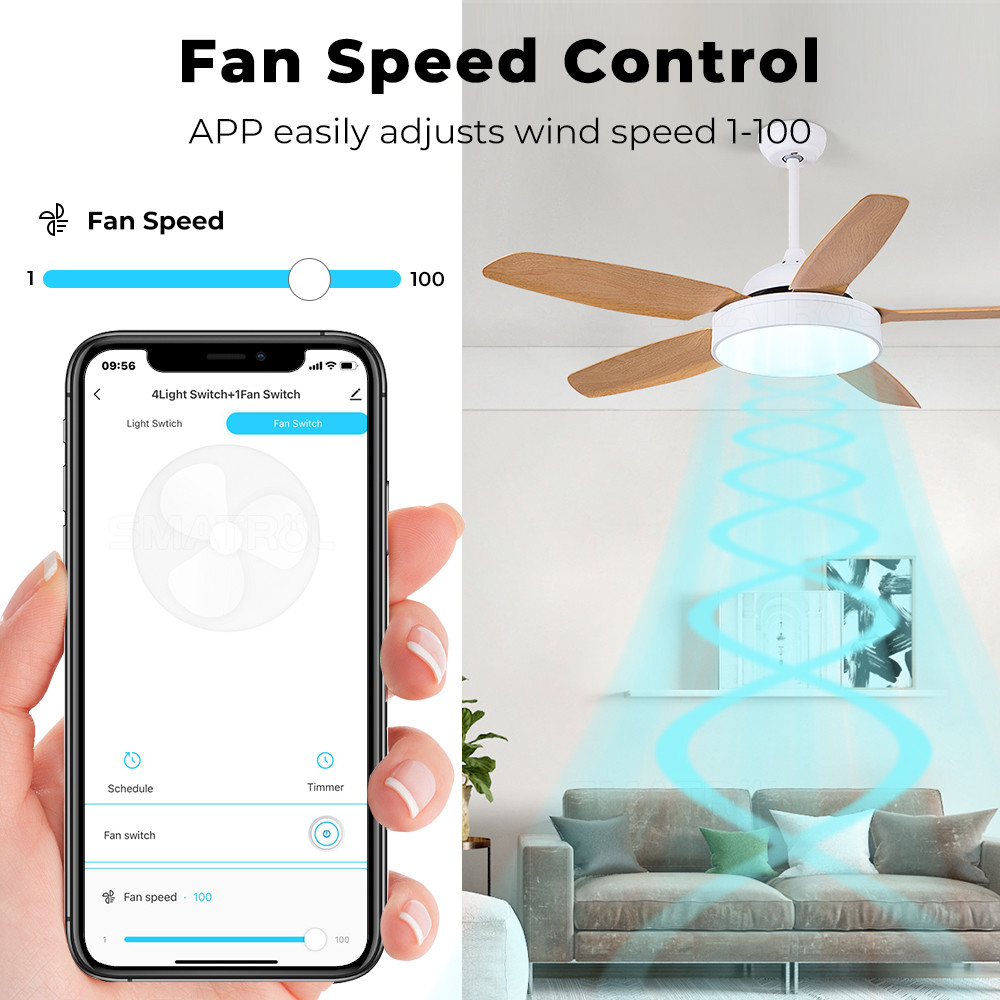 Tuya WiFi Ceiling Fan Switch Speed Control Timer Voice Power Monitor Alexa Google Home Smart Light Switch
