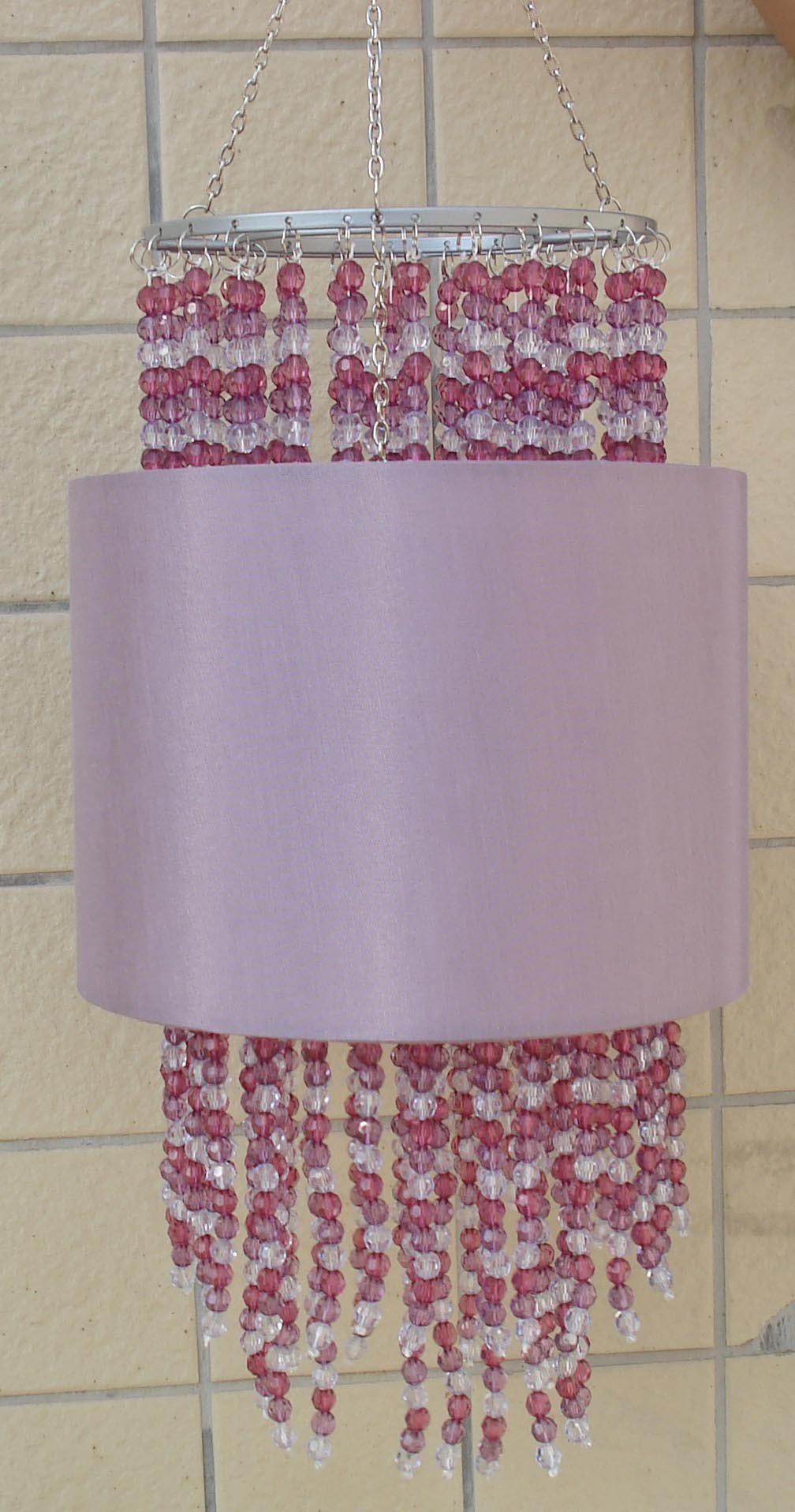 Classical TC 2 Layer Crystal Bedside Lamp Shade With Beads Art Flat