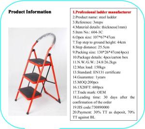 Quality EN131 Red 1.07cm Stainless Steel Folding Step Ladder wholesale