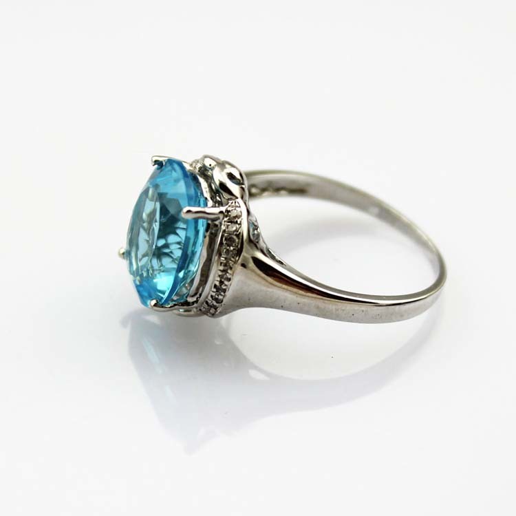 Women Jewelry 925 Silver 10mmx12mm Blue Topaz Cubic Zircon Gemstone Ring(R238)