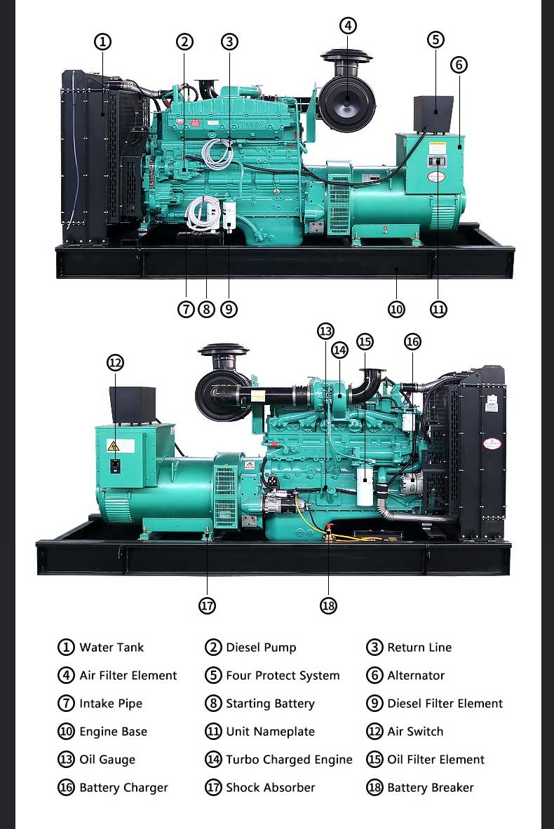 40kw 50kw 80kw 100kw 500kw Open Type Diesel Generator Additional ATS