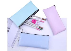 Quality Plain color student pen bag female simple large capacity PU handbag makeup bag wholesale