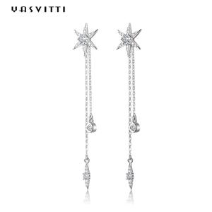 Quality 73.5mm 0.1oz Sterling Silver Jewelry Earrings S925 Silver Star Diamond Tassel Earrings wholesale