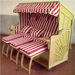 Quality 3 Seat Roofed Wicker Beach Chair &amp; Strandkorb With Wood And Rattan Frame wholesale