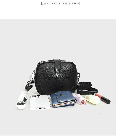 Fashion Casual Shoulder Crossbody Bag in Genuine Cow Leather Zipper Hasp Closure
