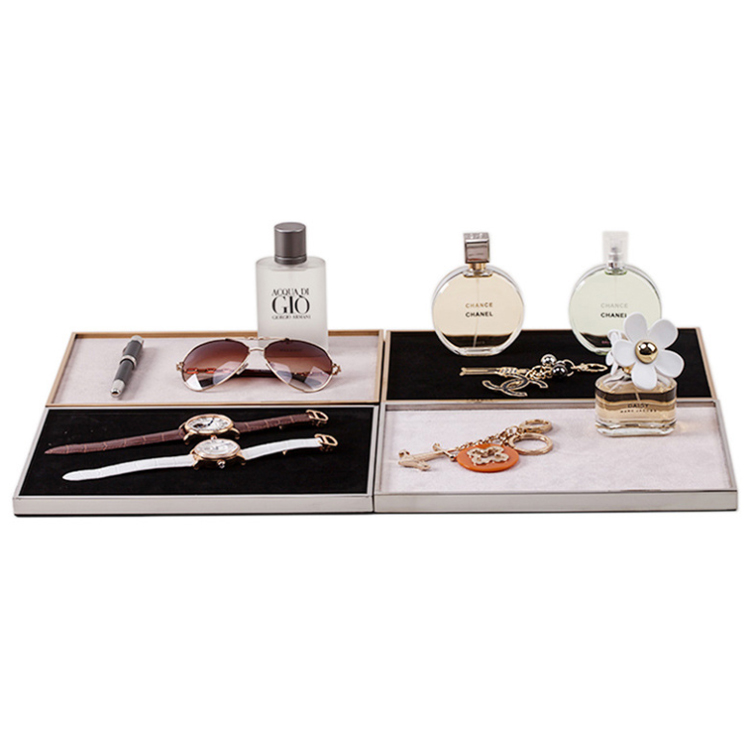 Golden Velvet Jewelry Tray Stackable Showcase Velvet Display Tray For Luxury Store