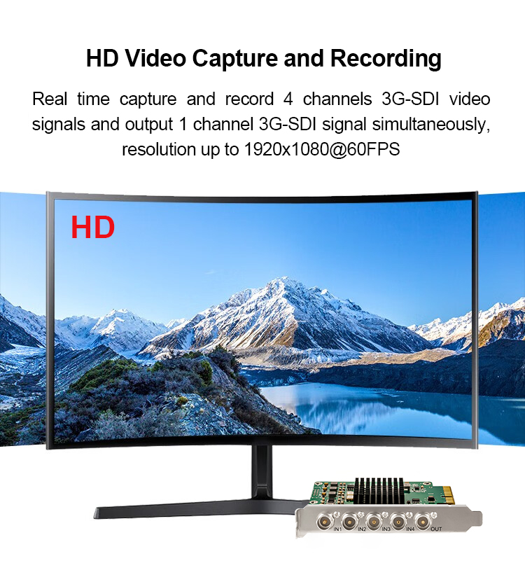 Professional 1080P60 Live Streaming Video Capture Card with 4 SDI Inputs and 1 Output