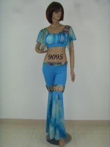 Quality Mature Light Blue Belly Dancing Attire U Neckline Bra Ankle Length Pants For Performance wholesale