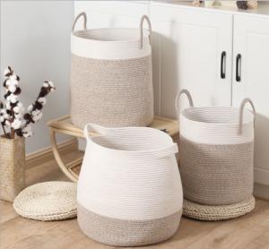 Quality Handmade Eco Friendly Christmas Gift Storage Cotton Rope Woven Laundry Basket For Kid Clothes Toys wholesale