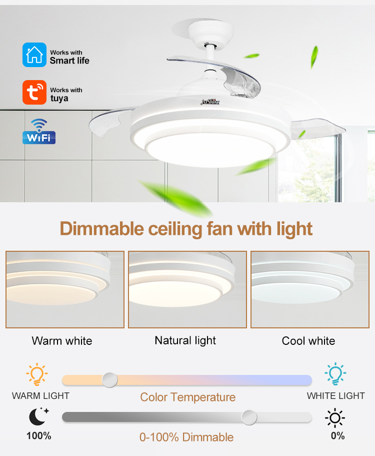 42 Inch LED Ceiling Fan with Hidden Blades and Metal Acrylic Material by 1stshine
