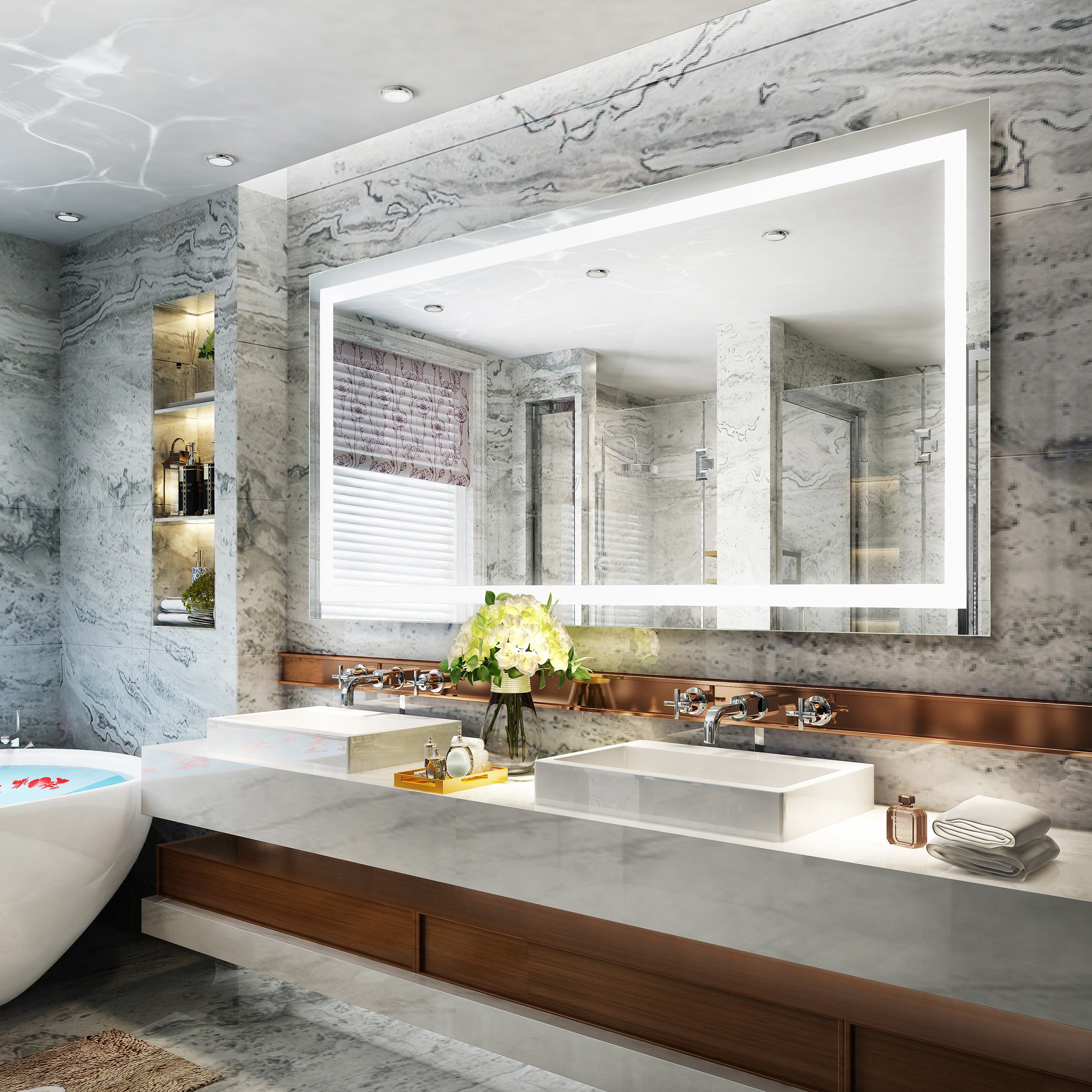 Light-Equipped Smart Backlit Bathroom Mirror with Touch Screen and Anti-Fog Functio
