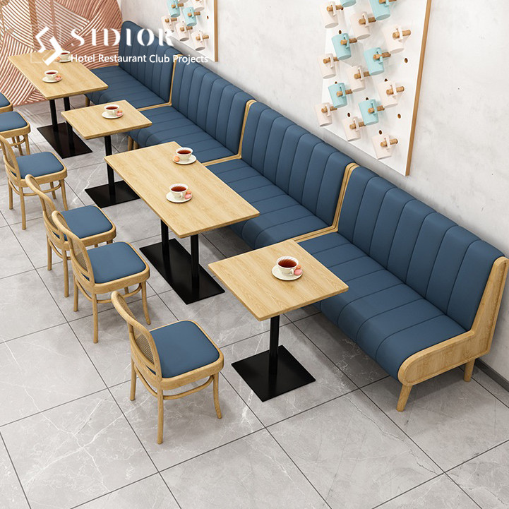 Modern Leather Restaurant Booths Solid Wood Mid Century Dining Sofa ODM