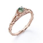 Past Present Future Floral Bezel 0.55 Carat Round Cut Natural Transparent Moss