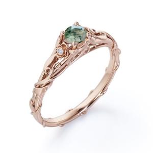 Quality Floral Bezel Round Cut Natural Transparent Moss Green Agate Engagement Ring wholesale