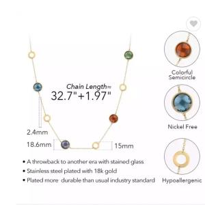 Quality Five Color Treasure Fold Wear Long Necklace 18K Gold Stainless Steel Necklace wholesale