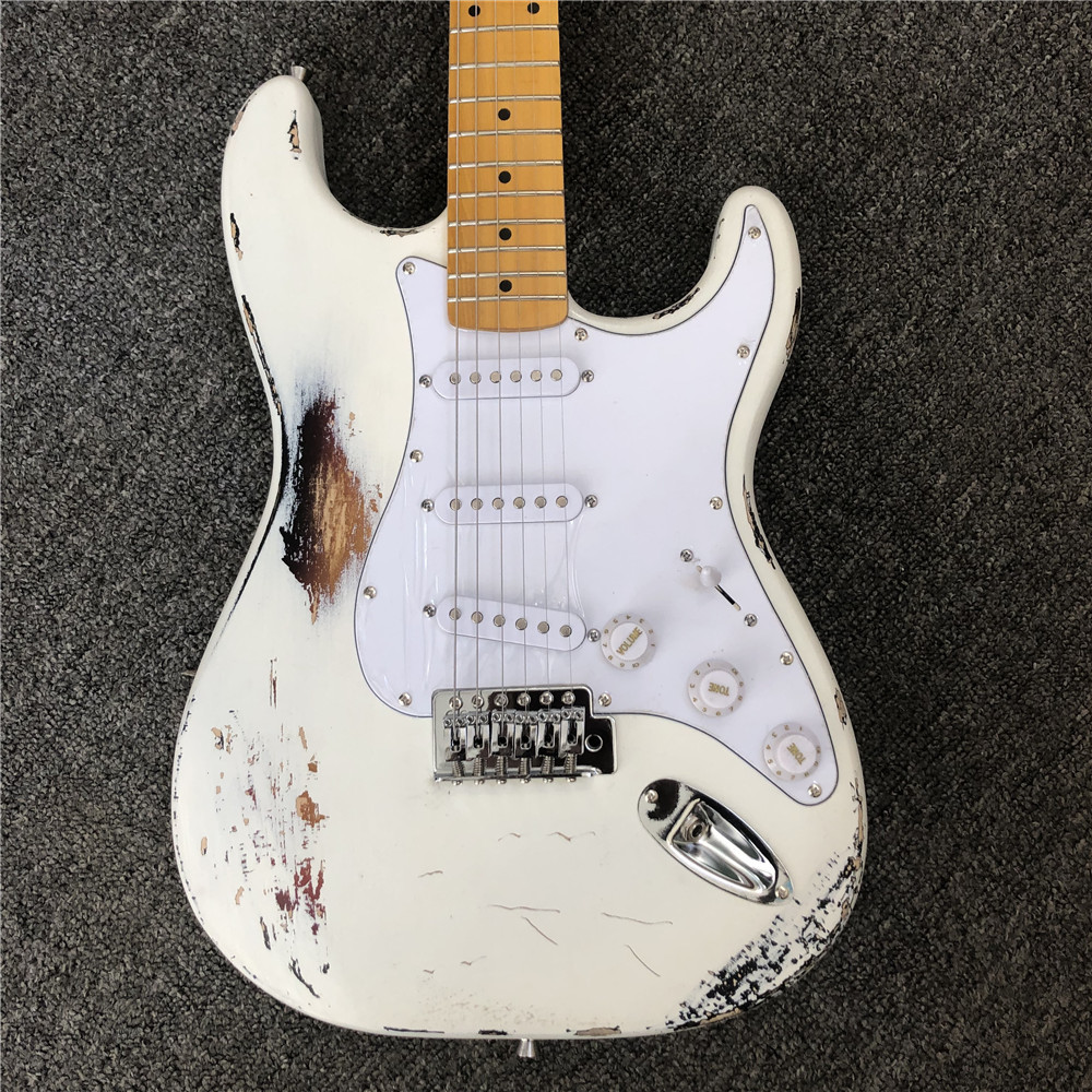 Custom handmade copy of old SRV ST electric guitar 100% handmade Beautiful white polychromatic electric guitar