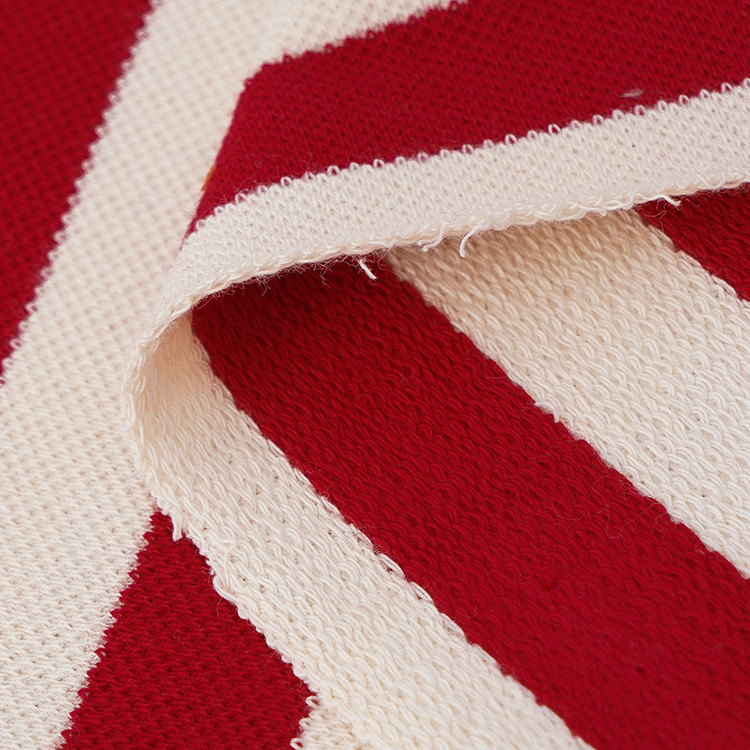 Pique Yarn Dyed Knit Fabric 320g Red And White Soft Striped Terry Cloth
