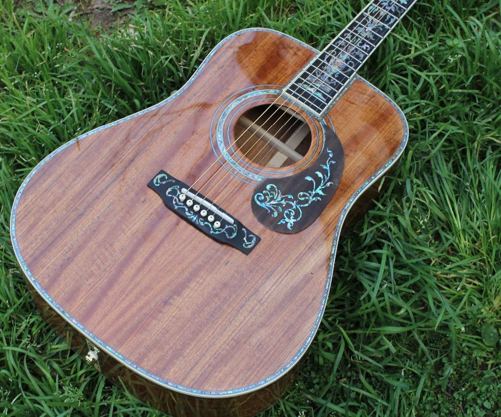2020 New Handmade Cutaway Deluxe KOA Acoustic guitar solid koa wood with 100% all abalone inlay electric acoustic guitar