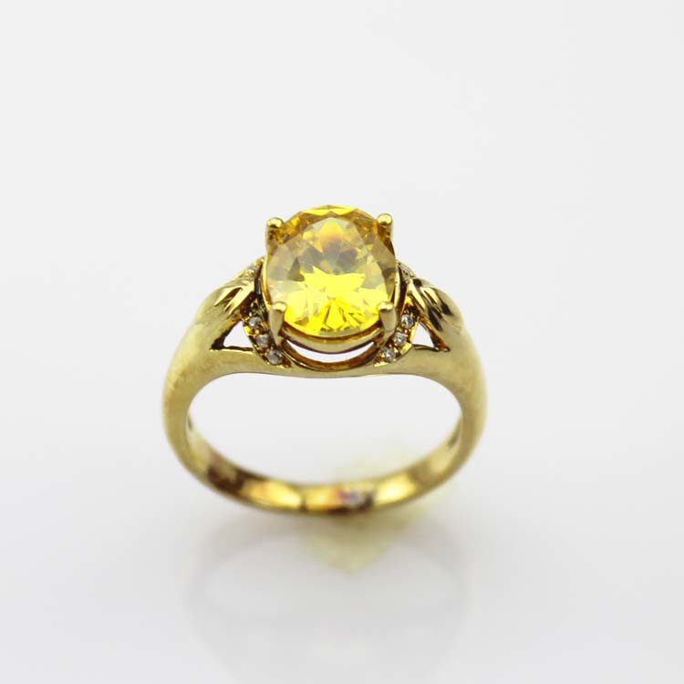 Gold Plated 925 Silver Ring with 7mmx9mm Created Yellow Citrine Cubic Zircon(R270)