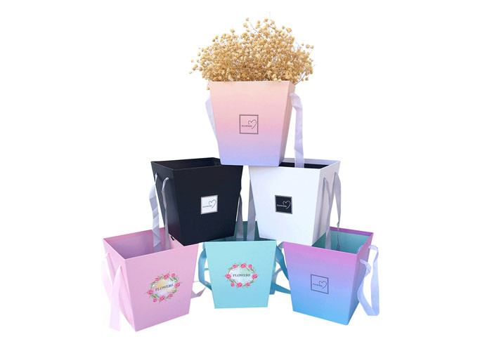 Durable Round Tube Cardboard Flower Boxes Paper Material Customized With Handle