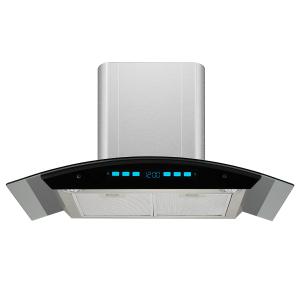 Quality Stainless Steel Glass Arc Chimney Hood Electric Wall Mounted 220V Low Noise Copper Motor wholesale