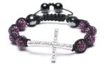 Shamballa Bracelet, Crystal Pave Argil Beads, Silver Plated Brass Cross
