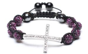 Quality Shamballa Bracelet, Crystal Pave Argil Beads, Silver Plated Brass Cross wholesale