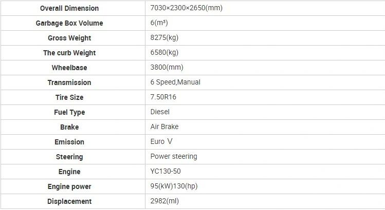 Diesel 6CBM Rubbish Collection Compactor for Construction Works and Manual Transmission