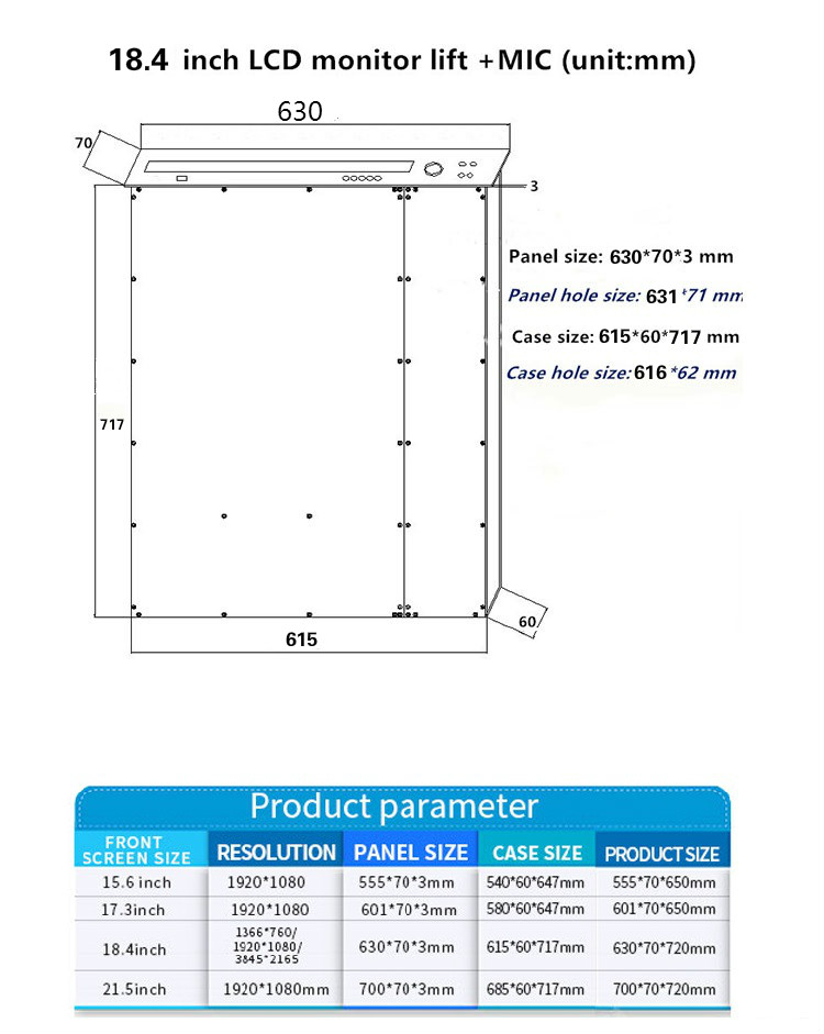 18.4 Inch LCD FHD Hidden Monitor Lift Computer System With Microphone