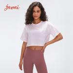 Women Fitness Cotton Yoga Loose Fit T-shirts Basic Crew Neck Breathable Gym Crop