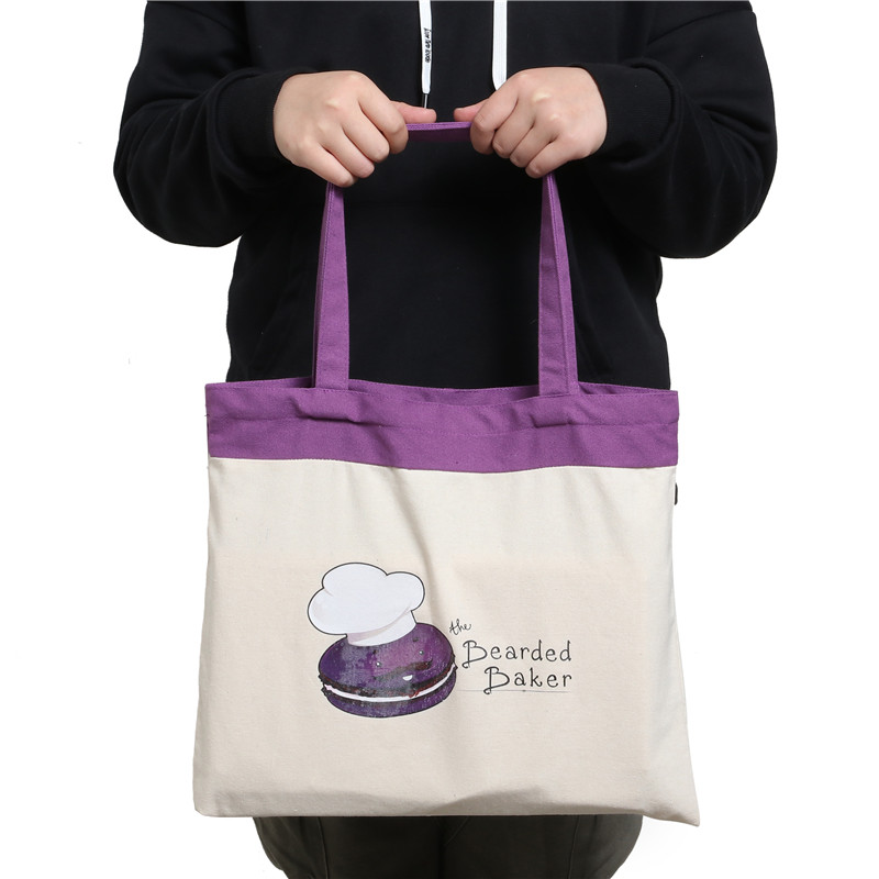 Natural Color SGS Silk Printing Zipper Cotton Canvas Bag