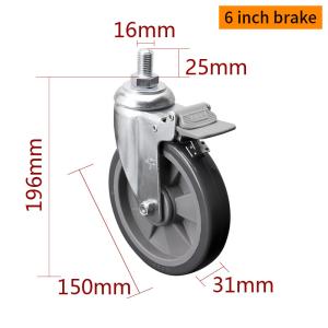 Quality 150mm Industrial Caster Wheels 6 Inch 130kg Threaded TPU Caster wholesale
