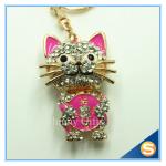 Custom Latest Fashion Souvenir Zinc Alloy Lucky Cat Rhinestone Metal Key Chain