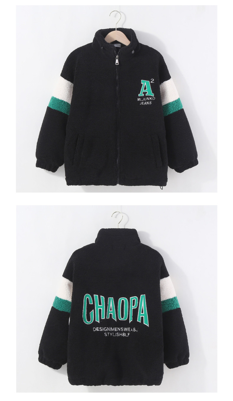 Girls Cotton Warm Embroidered Lamb Wool Padded Coat Windproof