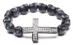 Alloy Cross Bracelet, Black Synthetic Turquoise Skull