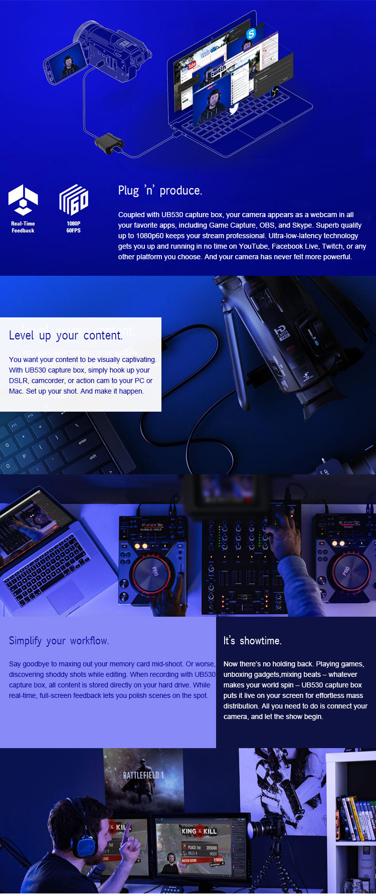1920x1080P60 Live Streaming HDM1 Game Capture Device High Performance