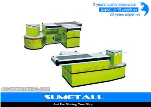 Quality Green Color Supermarket Checkout Counter Cash Desk With Stainless Steel Table Surface wholesale