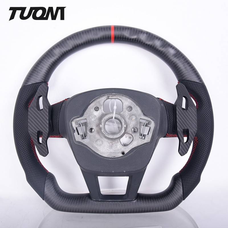 Audi Carbon Fiber Flat Bottom Steering Wheel With Black Perforated Leather