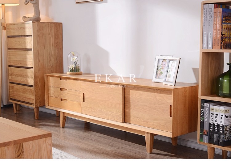 New Model Oak Burlywood Modern Wooden Tv Furniture Tv Stand Pictures FL-B005-B