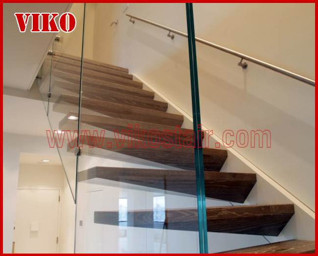 Floating Staircase VK48S Tempered GlassLED Light strip, Stringer: 5mm+5mm(Thickness), Dia 6mm Steel Cable