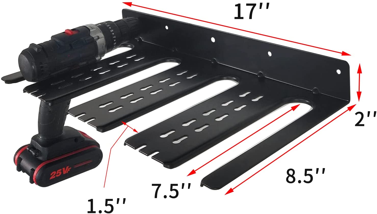 Wall Mount Cordless Drill Storage Rack Holds Power Tool Organizer with Powder Coating