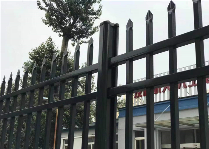 Flat Top Tubular Steel Fence Panels 100mm Picket Distance Square Pipe Horizontal Rail
