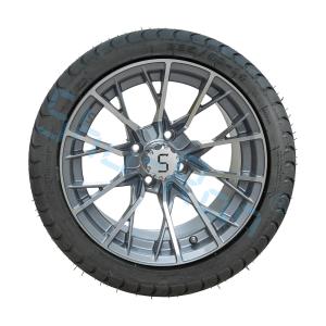 Quality Golf Cart Machined Gunmetal 14 inch Rims with Street Tire, Alloy Wheel and Tire Combo for Golf Car wholesale