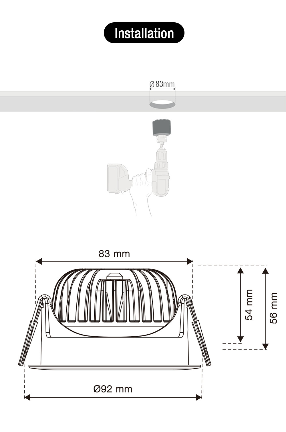 Recessed IP54 Warm Dimming LED Downlight 12W COB Flicker Free