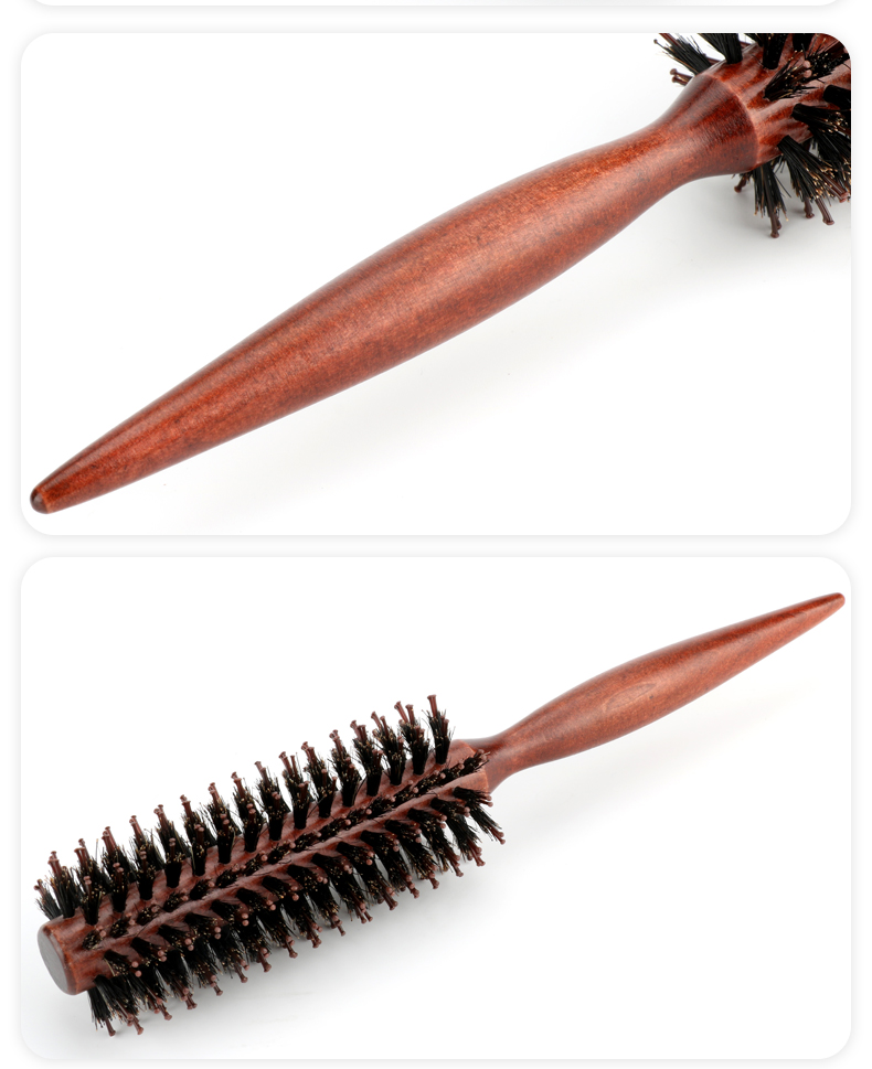 Natural Styling Anti Static Round Hair Curling Combs Set Of 3 With Wooden Handle