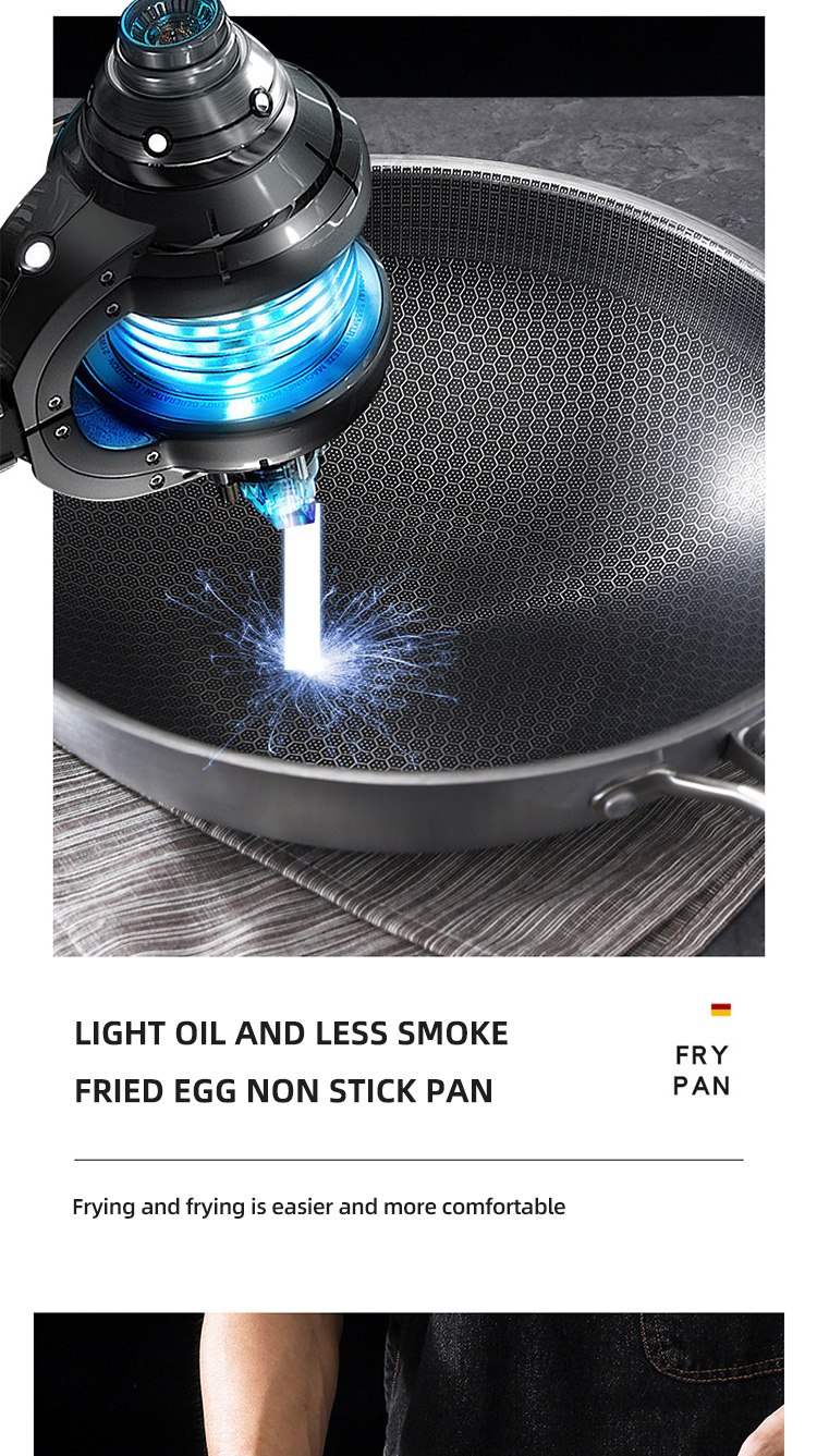 Direct Selling Kitchen 32cm 34cm Stainless Steel Honeycomb Fry Pan Non-stick Frying Pan