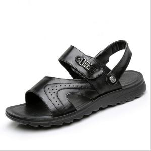 Quality Flat Handmade Leather Sandals Mens Leisure Black Beach Sandals With Leather Upper wholesale